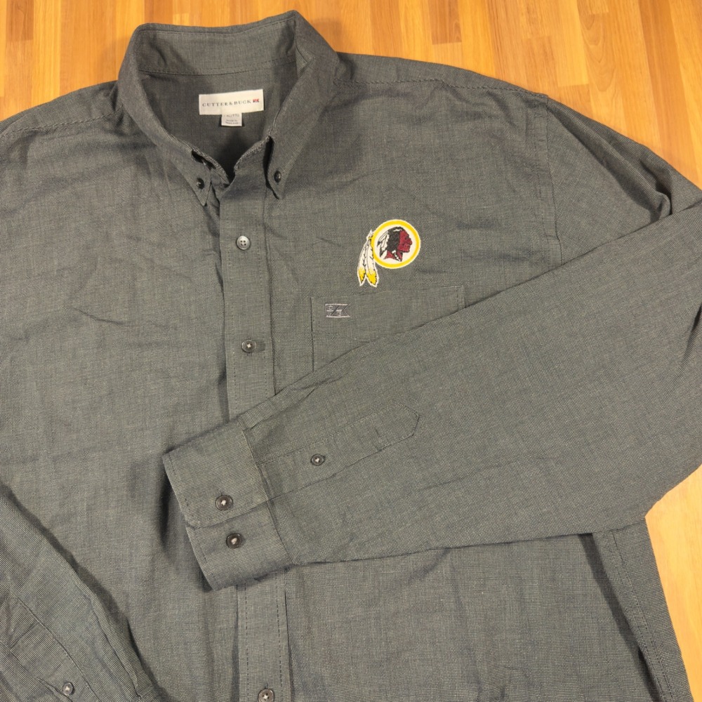 Cutter & Buck Mens XXL Washington Redskins Gray Button Down Long Sleeve Shirt